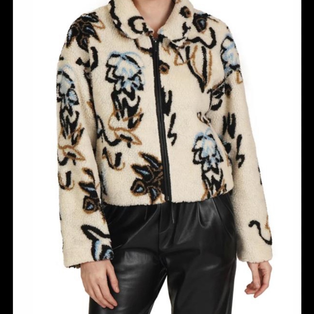 Love Token Women's Cream Floral Sherpa Zip Jacket